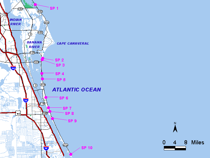 Map of Brevard County Beach Sampling Locations